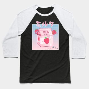 90s japanese aesthetics retro strawberry milk shake anime kawaii Baseball T-Shirt